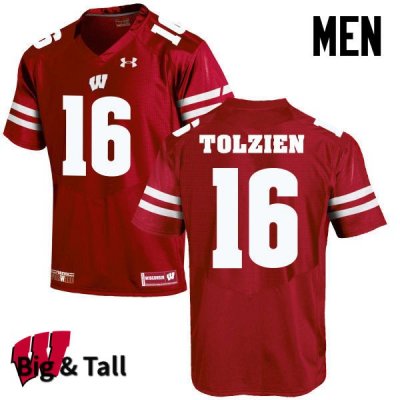 Men's Wisconsin Badgers NCAA #16 Scott Tolzien Red Authentic Under Armour Big & Tall Stitched College Football Jersey LP31B72EE